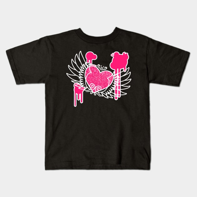 Winged Heart (Pink and White Version) Kids T-Shirt by Jan Grackle